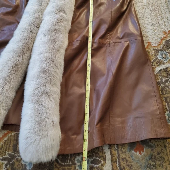 STAVROS Vtg Penny Lane Leather Coat Fox Fur Trim 80s - Picture 8 of 16